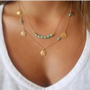 NWT 2 layer gold & turquoise necklace